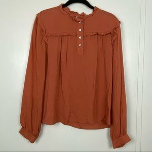 DOLAN x Anthropologie Long Sleeve Blouse with Ruffled Neckline